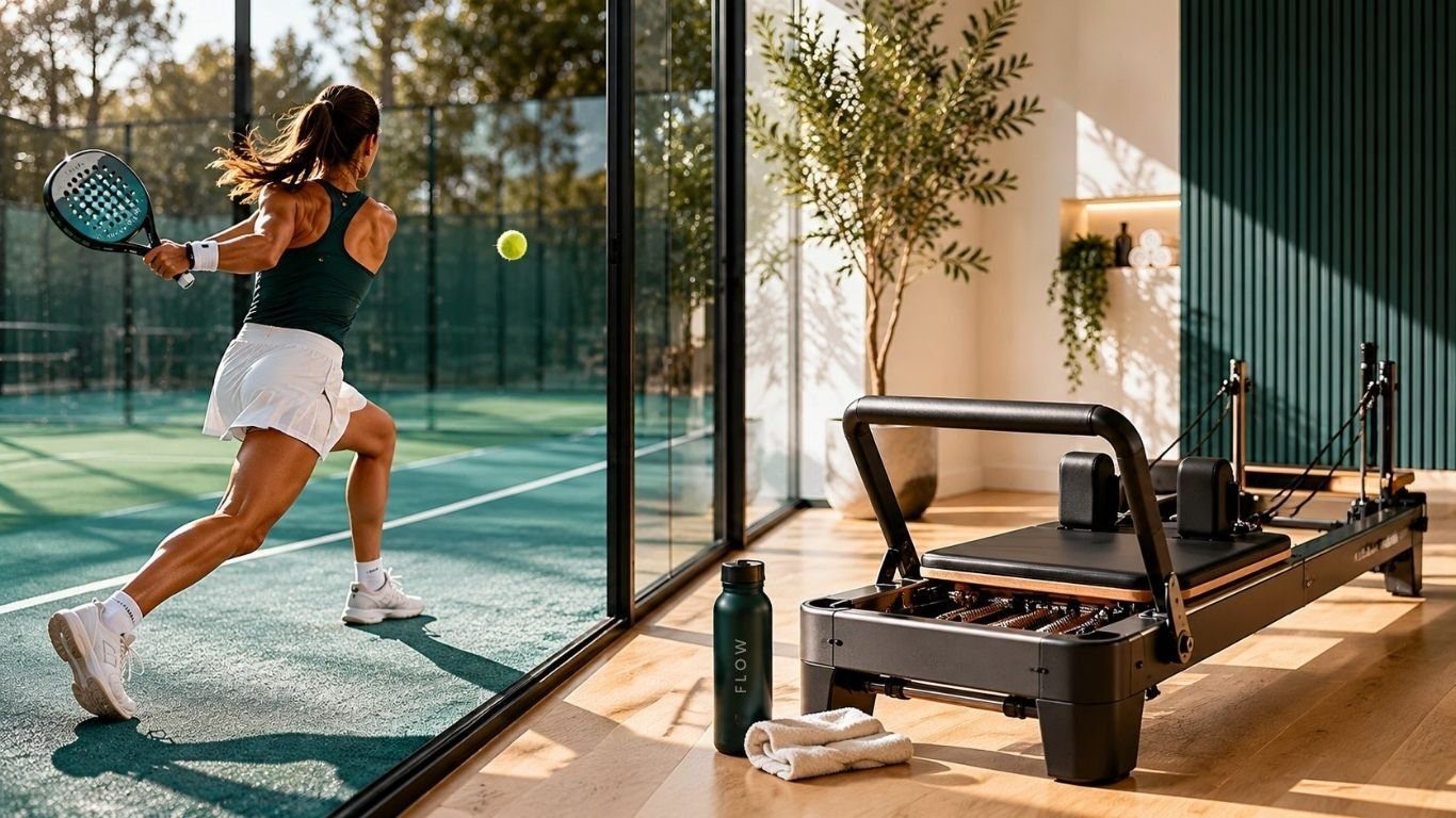 a padel player next to a door to a reformer